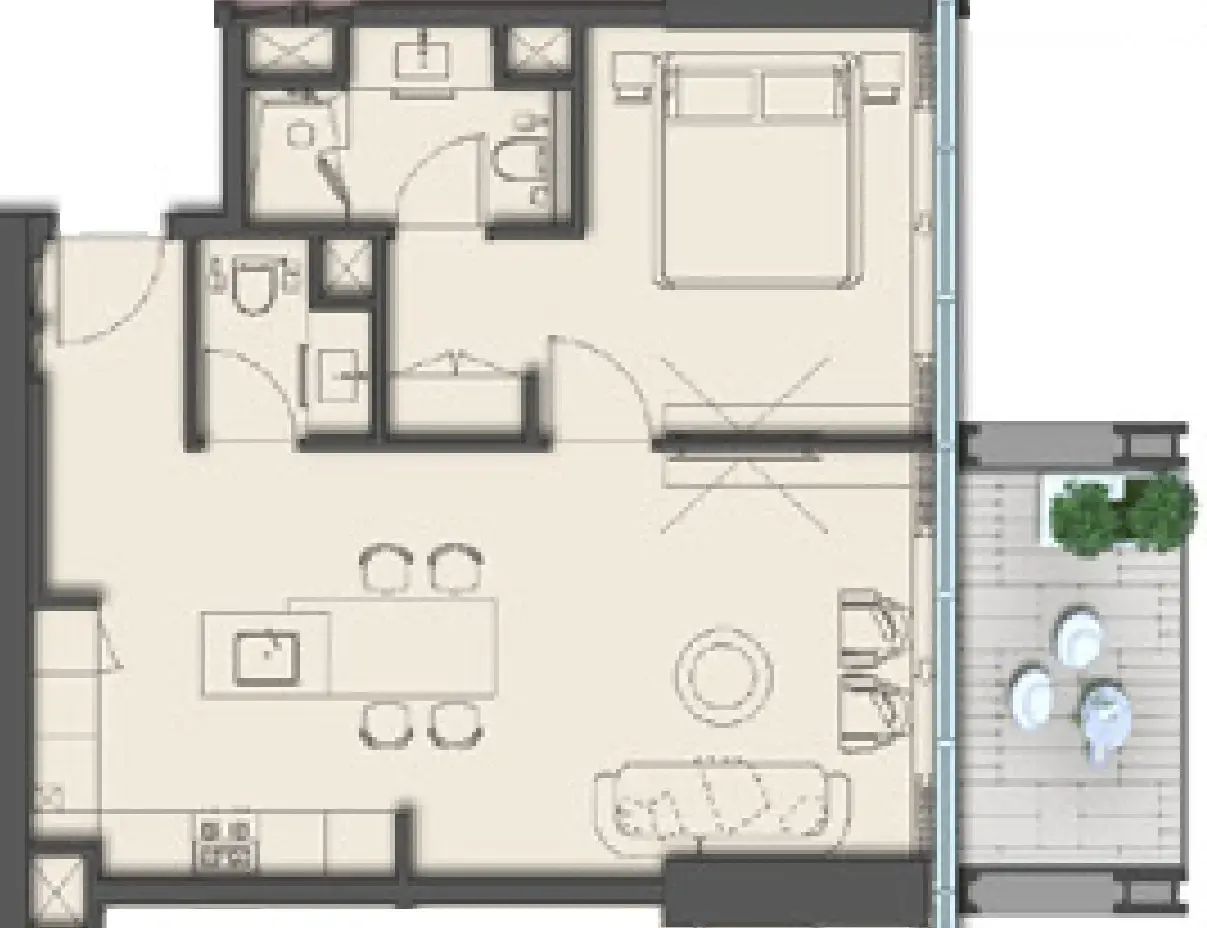 1 BR layout at The Symphony by Imtiaz