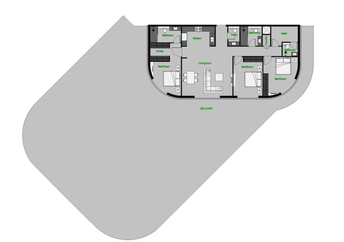 3 BR layout at The Central Downtown