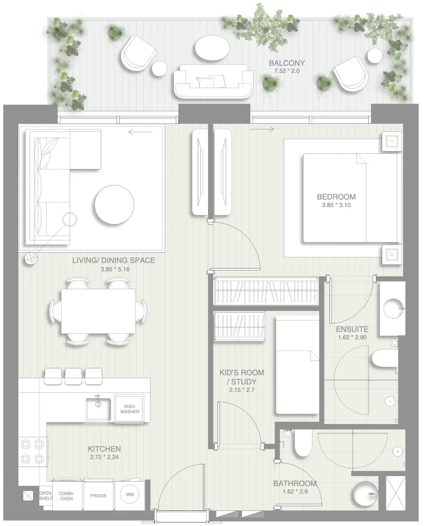 1 BR layout at Sol Levante