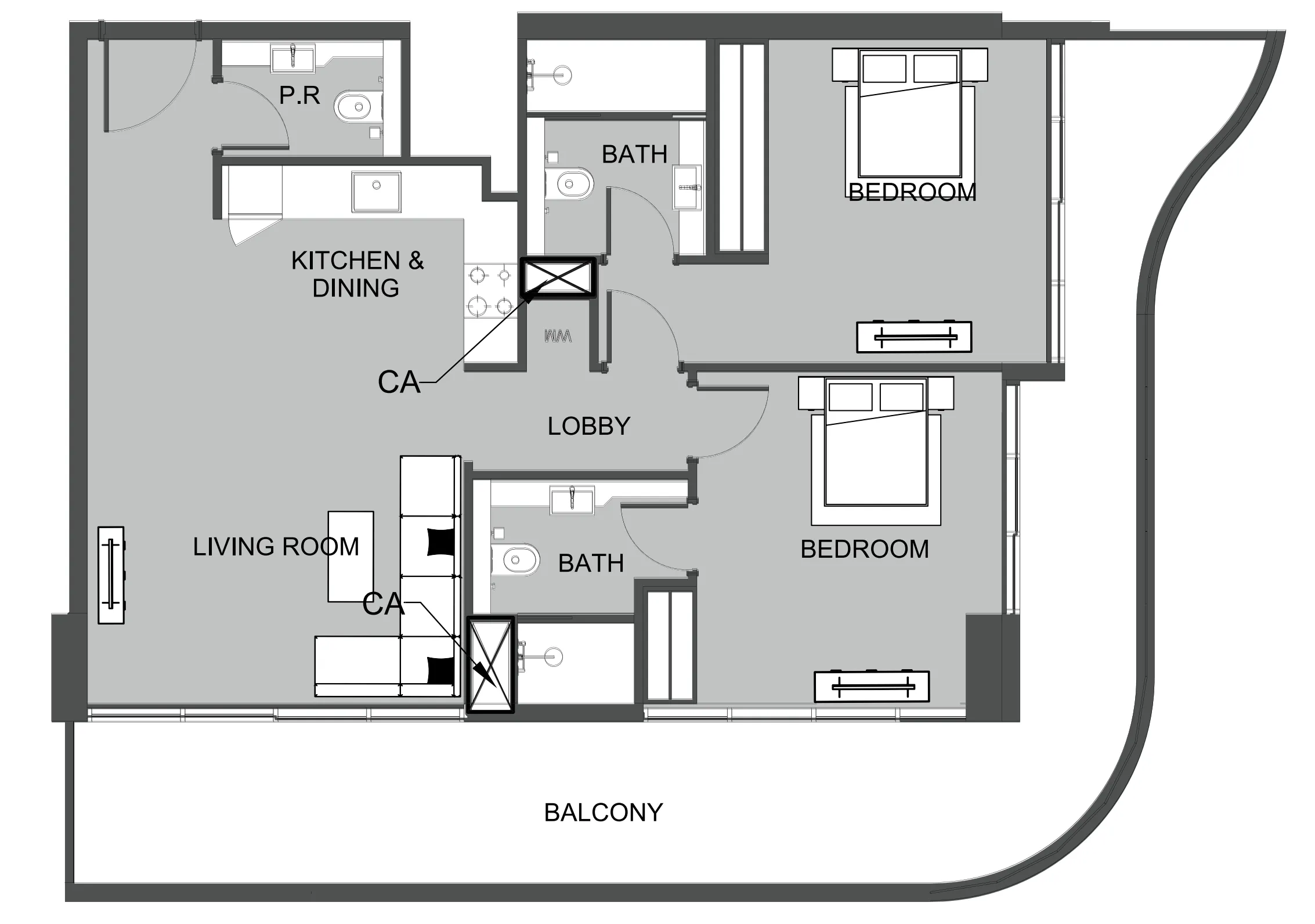 2 BR layout at The Boulevard