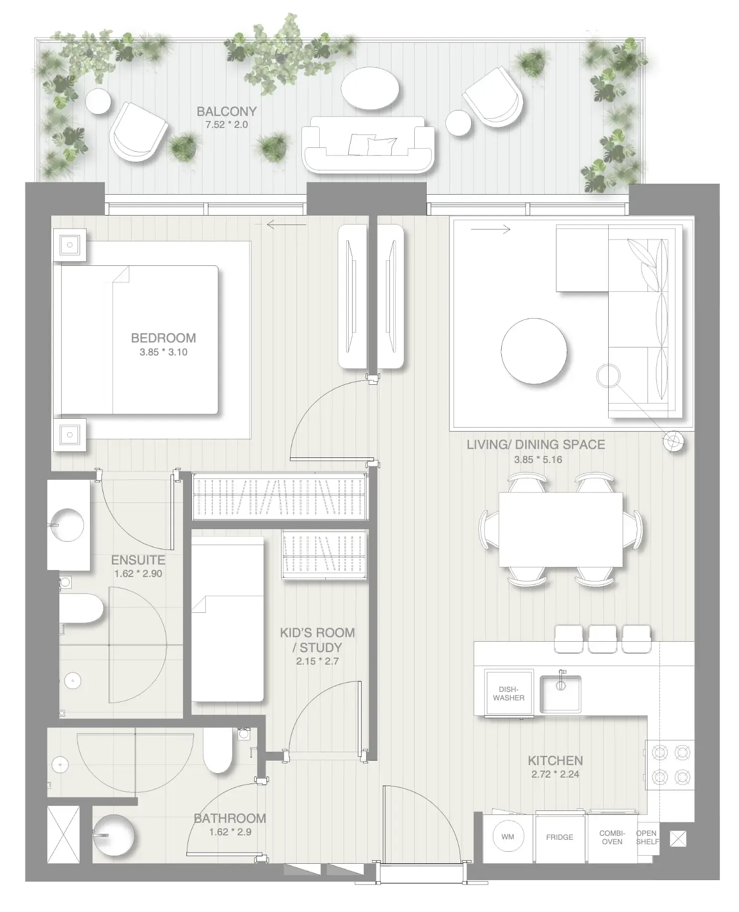 1 BR layout at Sol Levante
