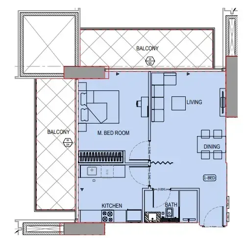 1 BR layout at Binghatti Apex