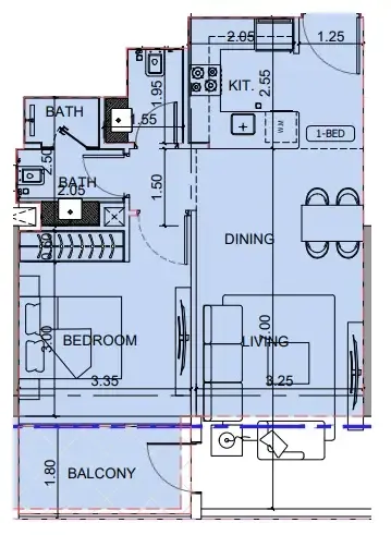 1 BR layout at Binghatti Cullinan
