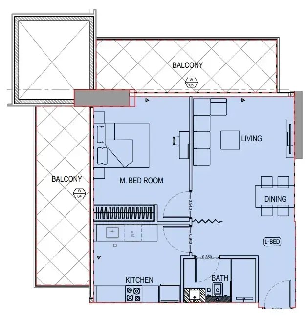 1 BR layout at Binghatti Apex