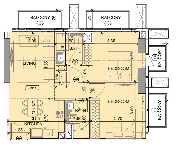 2 BR layout at Binghatti Etherea