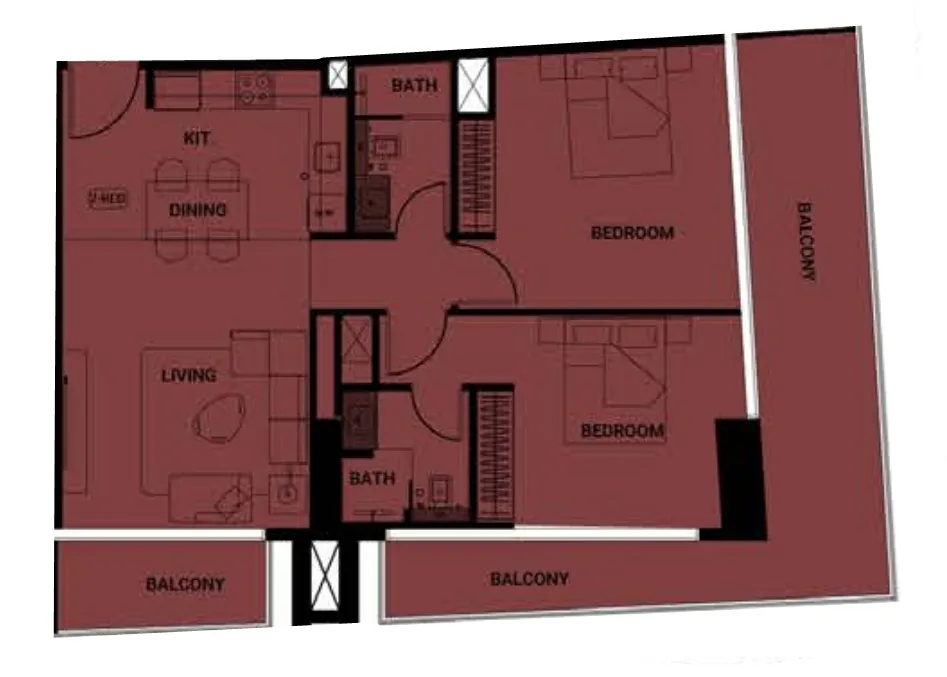 2 BR layout at Binghatti Ruby