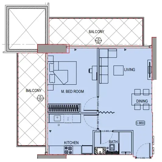 1 BR layout at Binghatti Apex