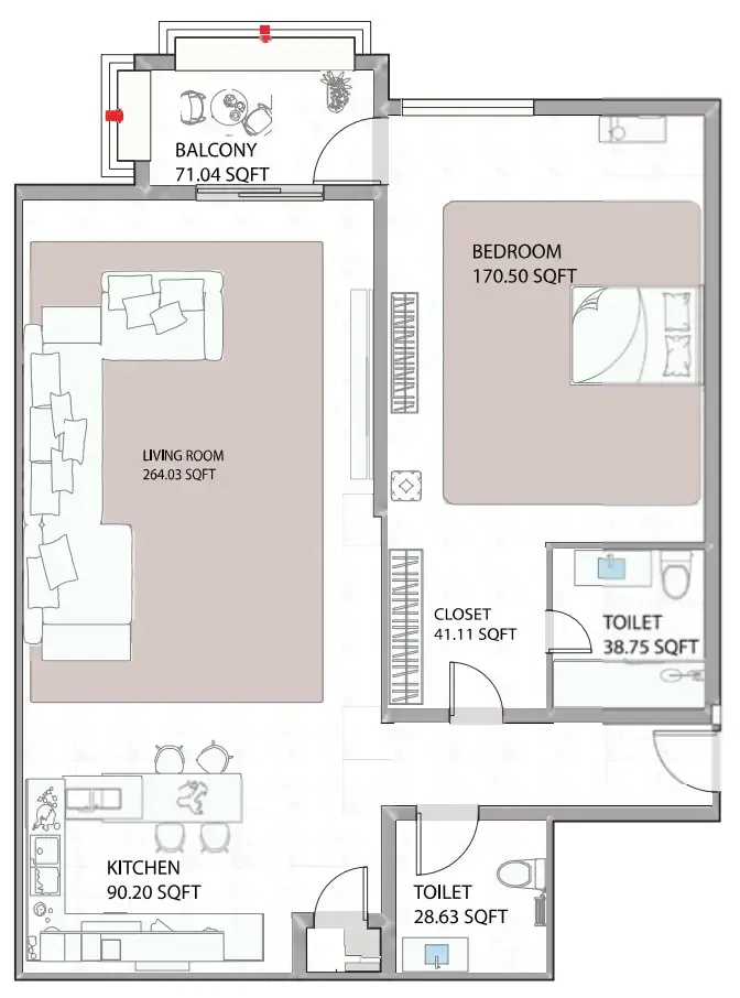 Ajman Creek Towers 1 BR floor plan - Free Zone, Dubai - by GJ Properties