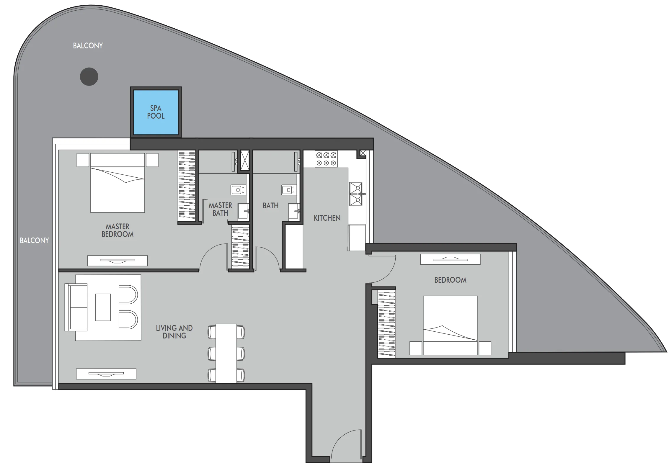 2 BR layout at Golf Place