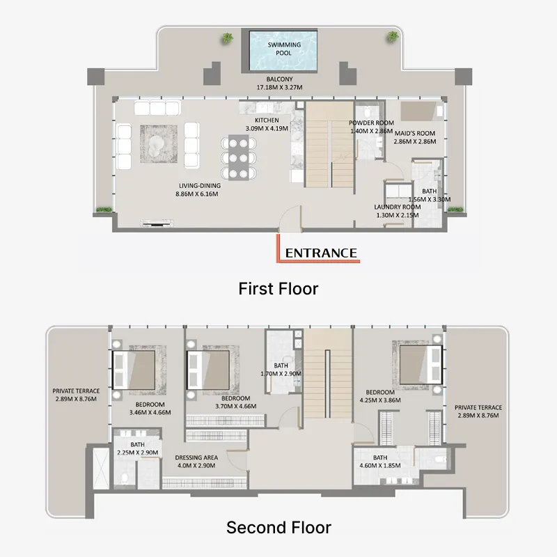 3 BR layout at Primero Residences