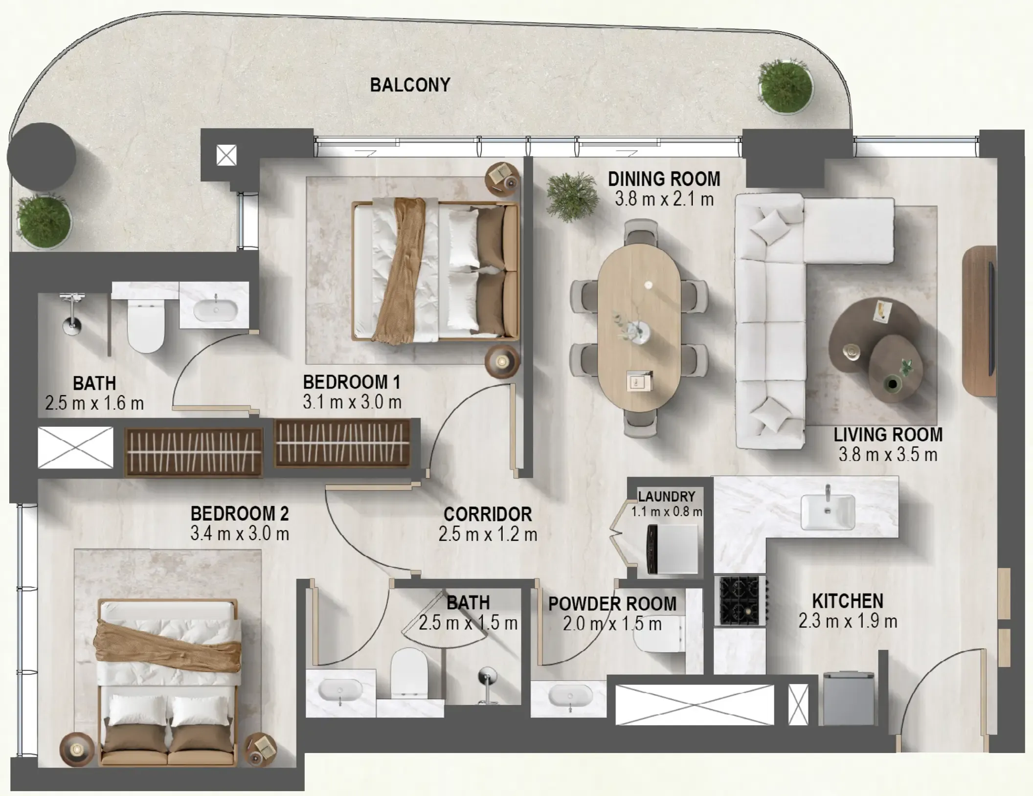 2 BR layout at Sanctuary
