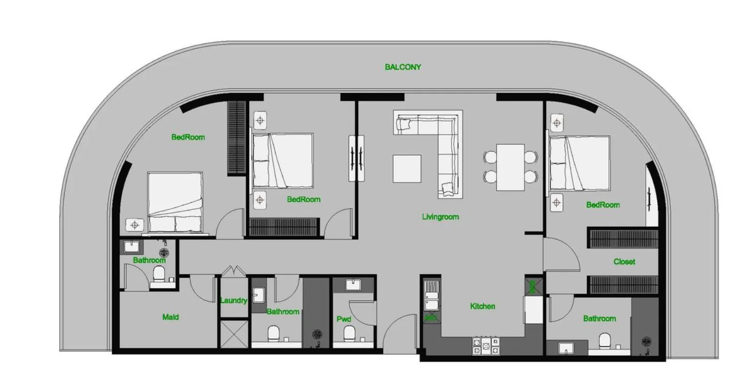 3 BR layout at The Central Downtown