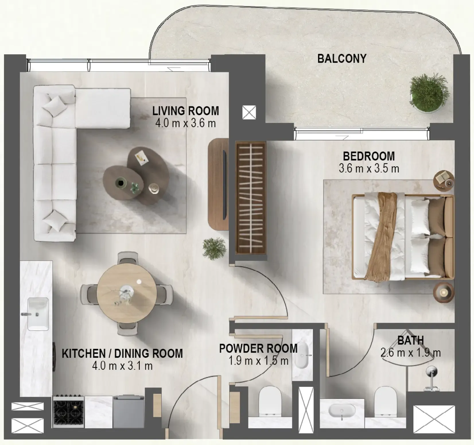 1 BR layout at Sanctuary