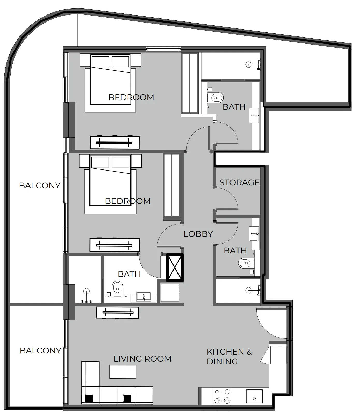 2 BR layout at The Boulevard