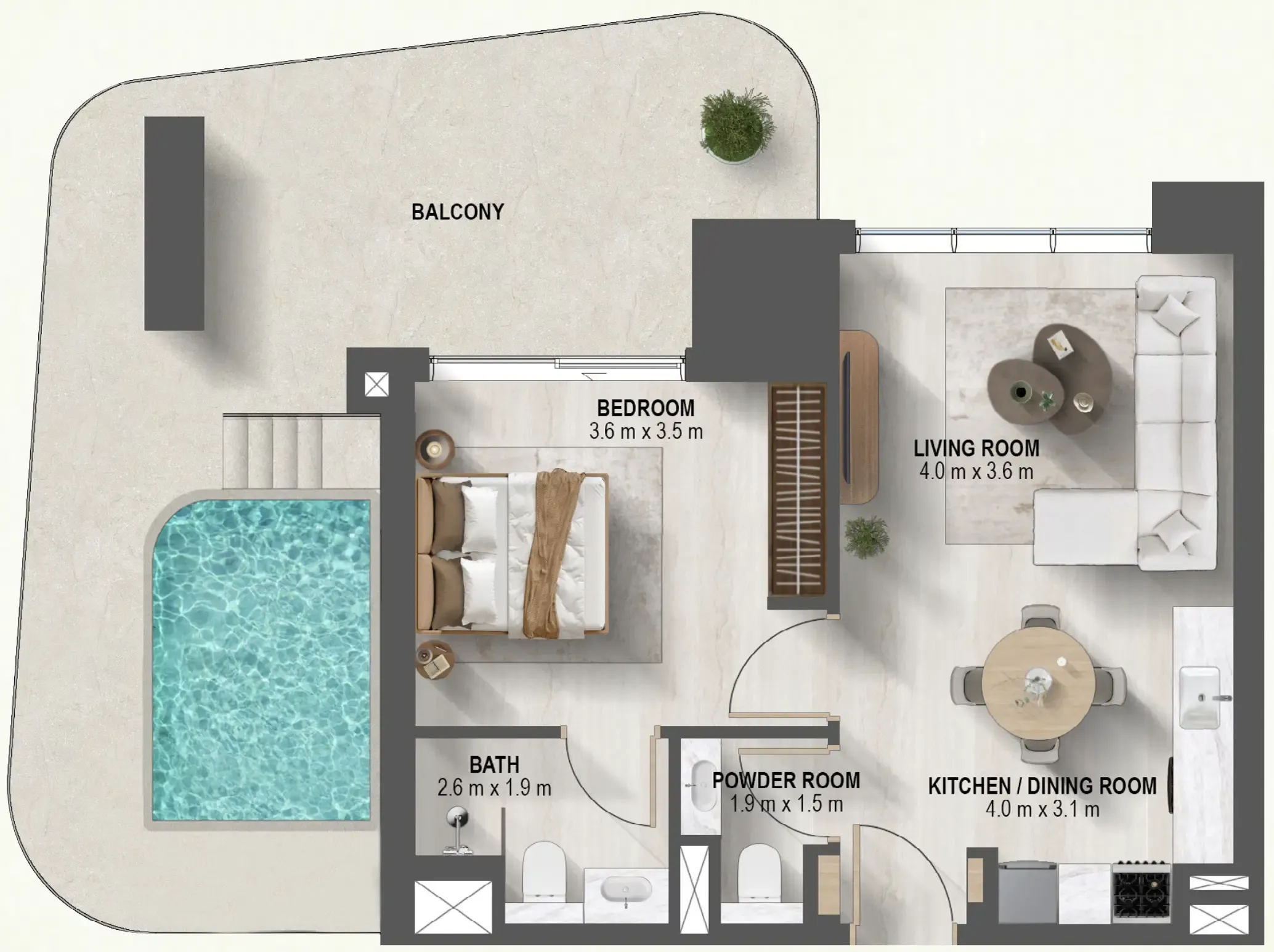 1 BR layout at Sanctuary