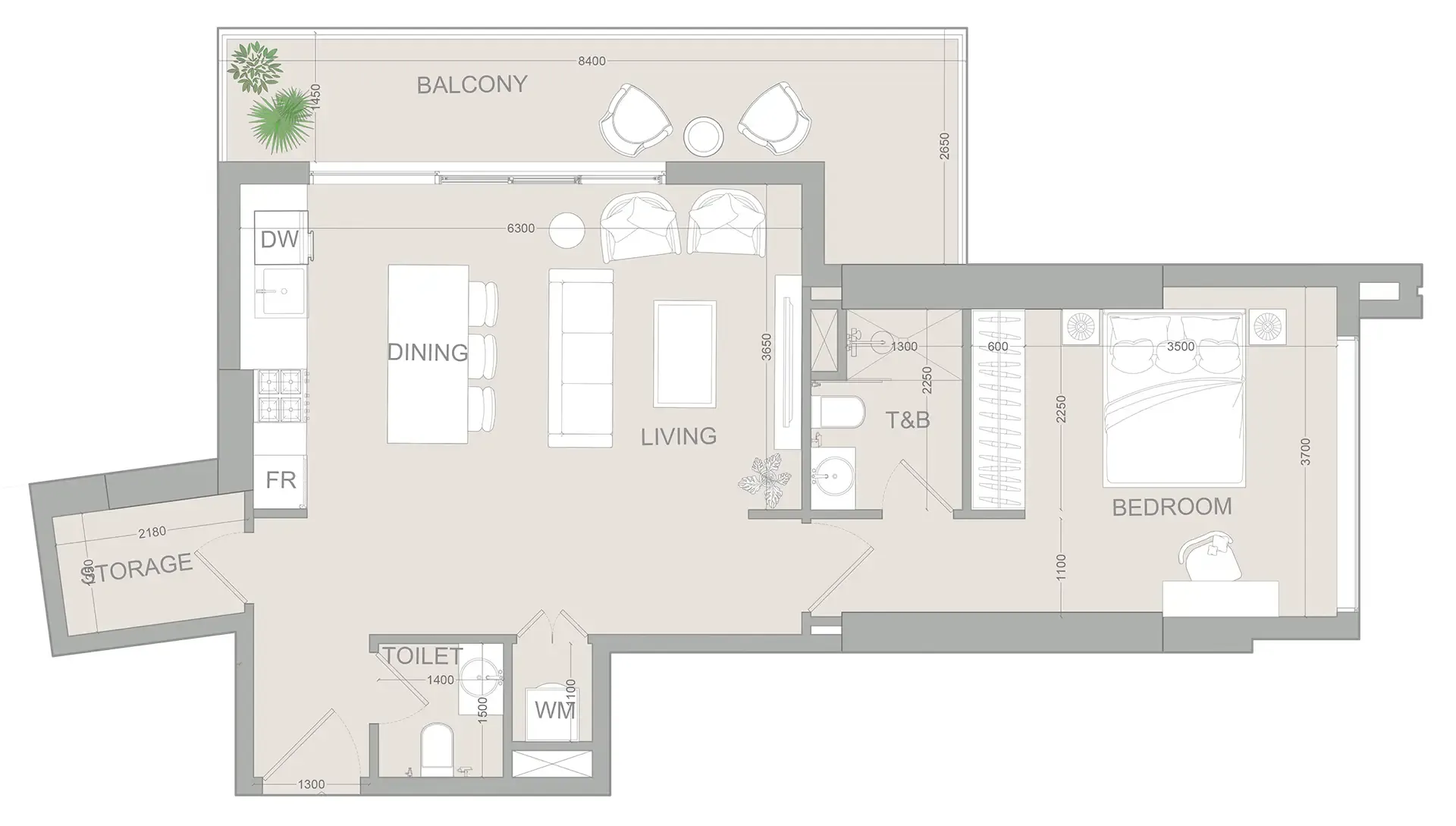 1 BR layout at AUREL1A Residence