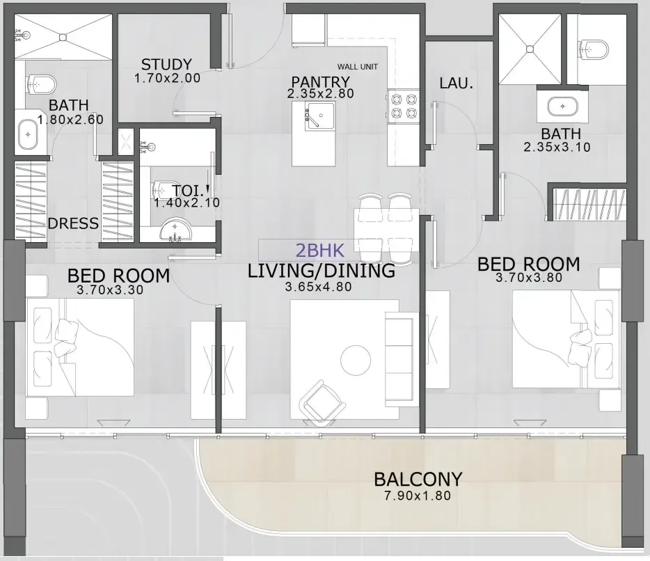 2 BR layout at Floarea Skies