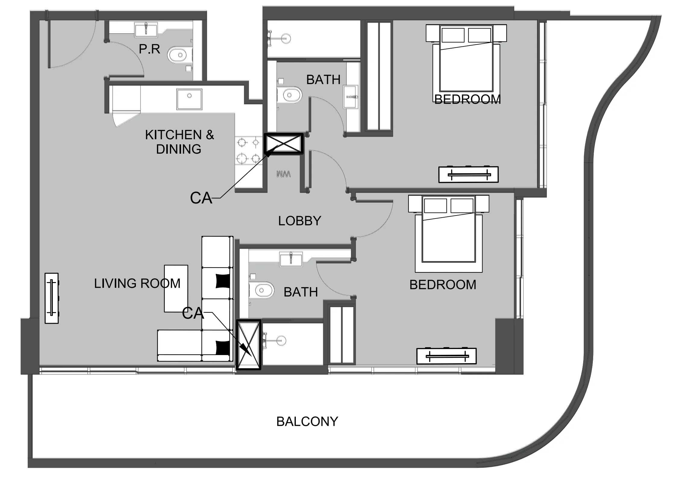 2 BR layout at The Boulevard