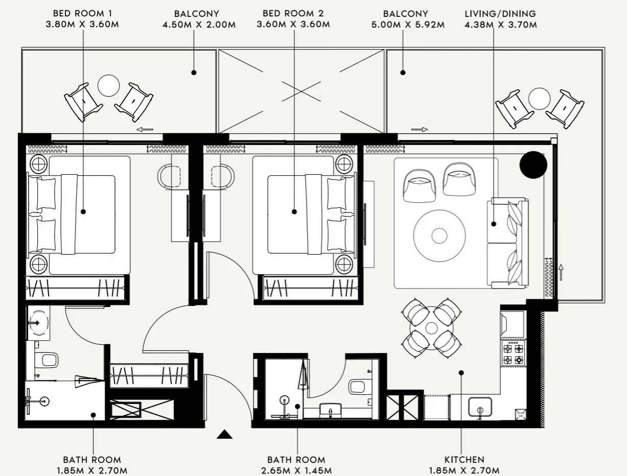 2 BR layout at Azizi Venice 