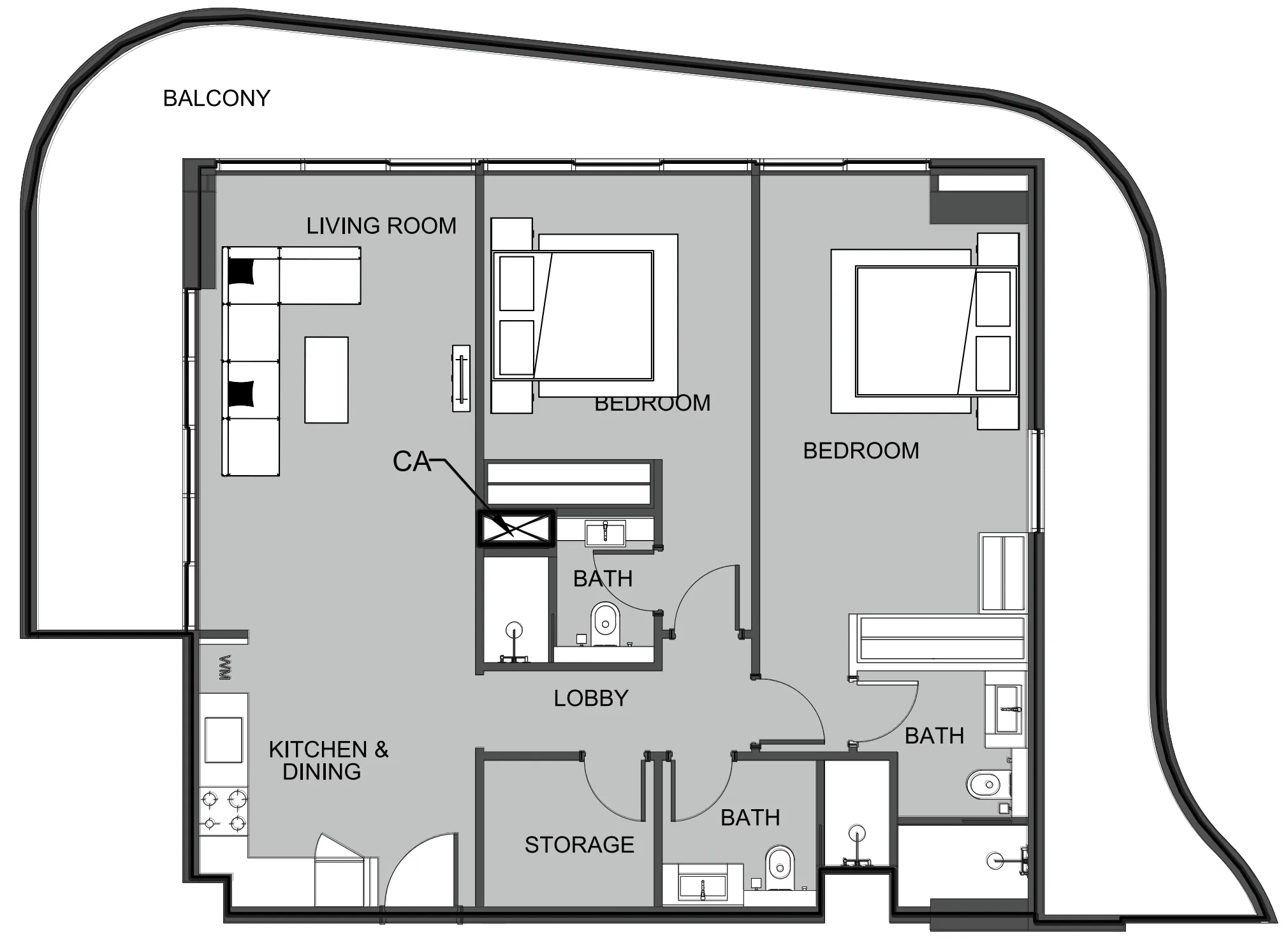 2 BR layout at The Boulevard