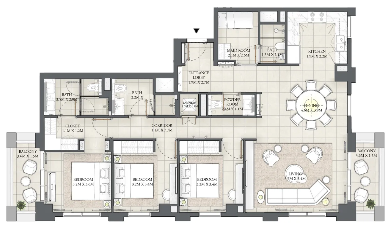 3 BR layout at Cedar