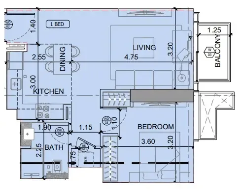 1 BR layout at Binghatti Etherea
