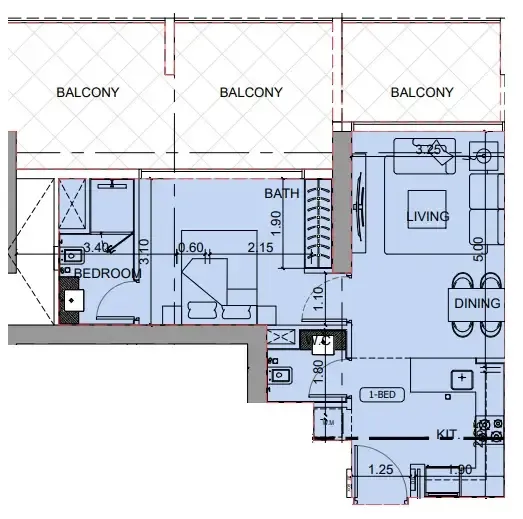1 BR layout at Binghatti Cullinan