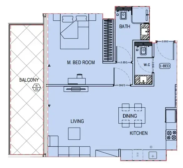1 BR layout at Binghatti Apex