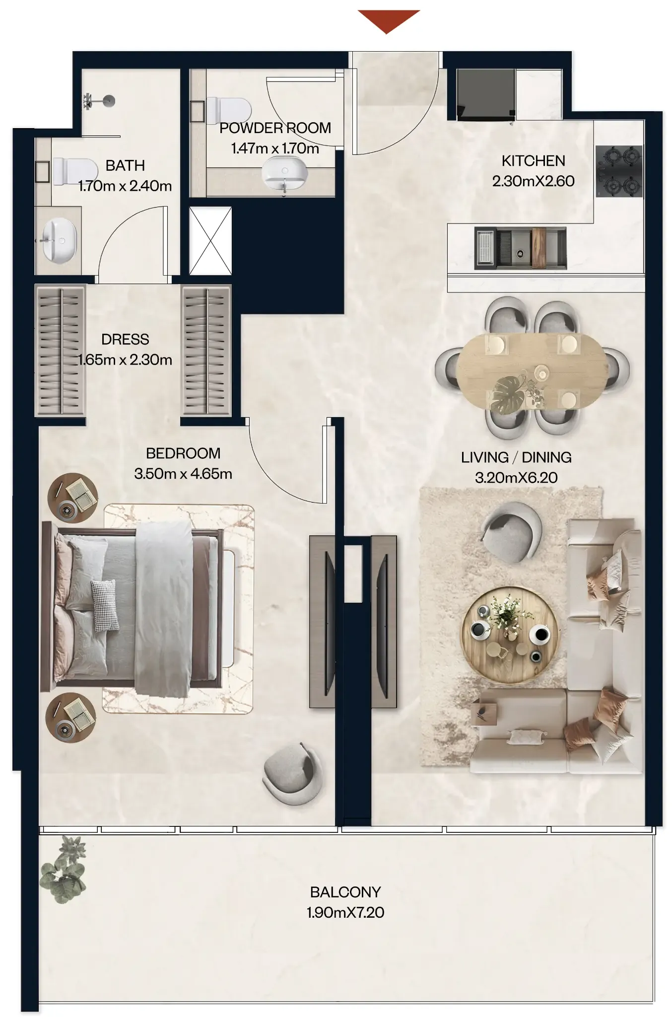 1 BR layout at Norah Residence