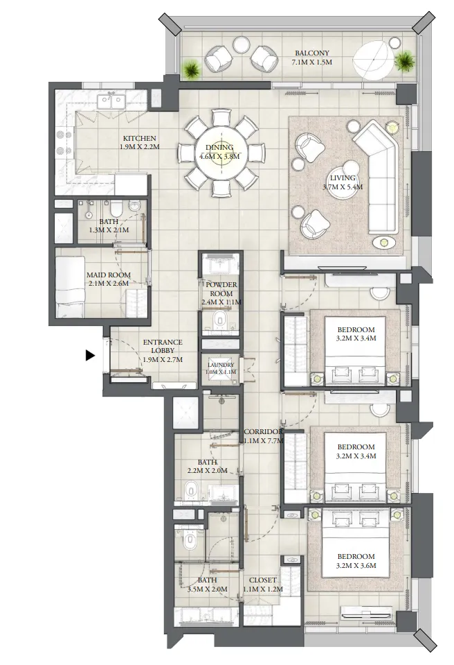 Savanna 3 BR floor plan in Dubai Creek Harbour, Dubai, by Emaar