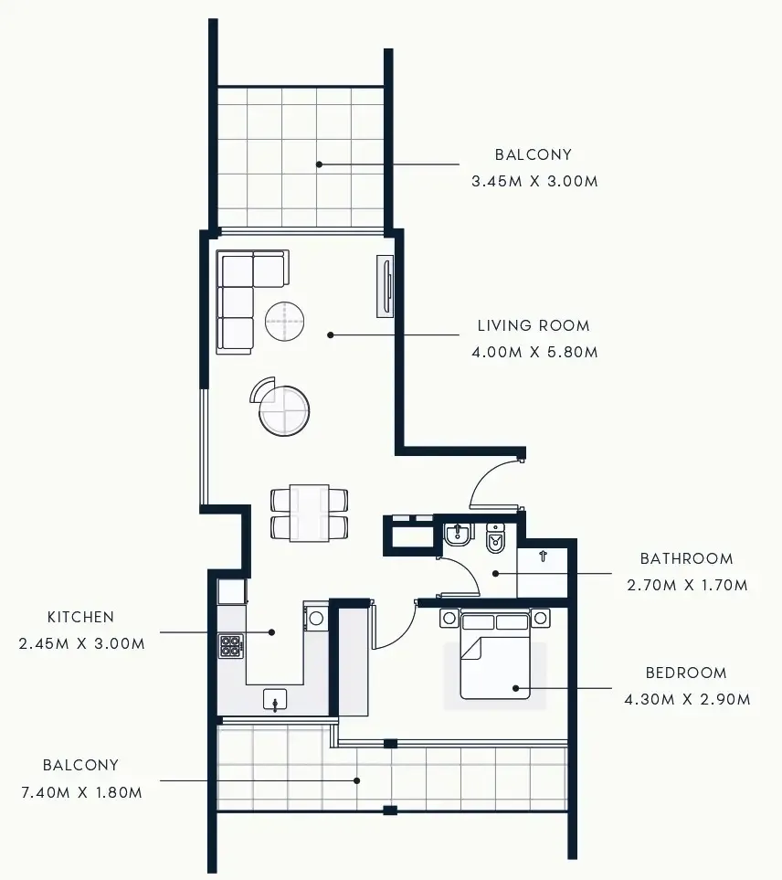 1 BR layout at Riviera Beach Front