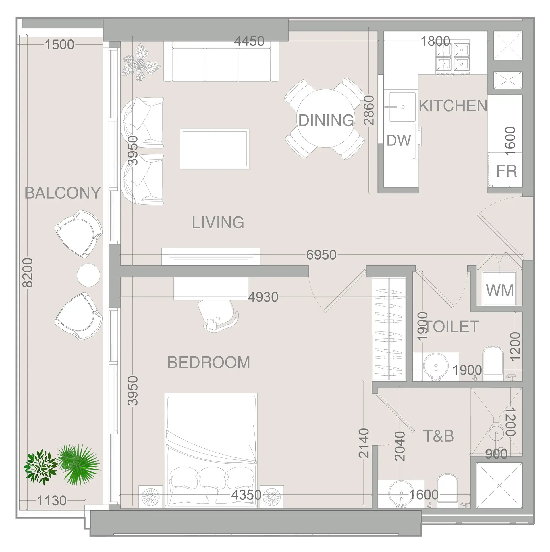 1 BR layout at VERDAN1A 4