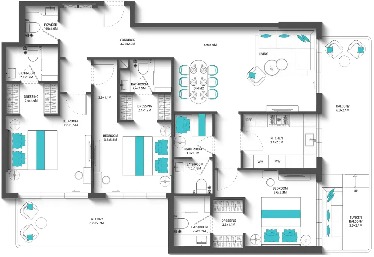 3 BR layout at REEF 996