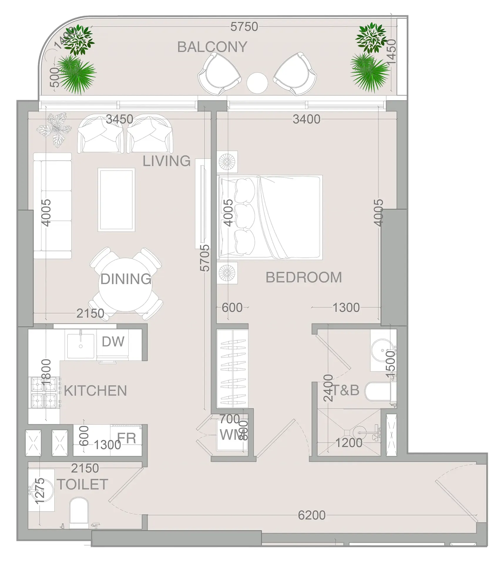 1 BR layout at VERDAN1A 4