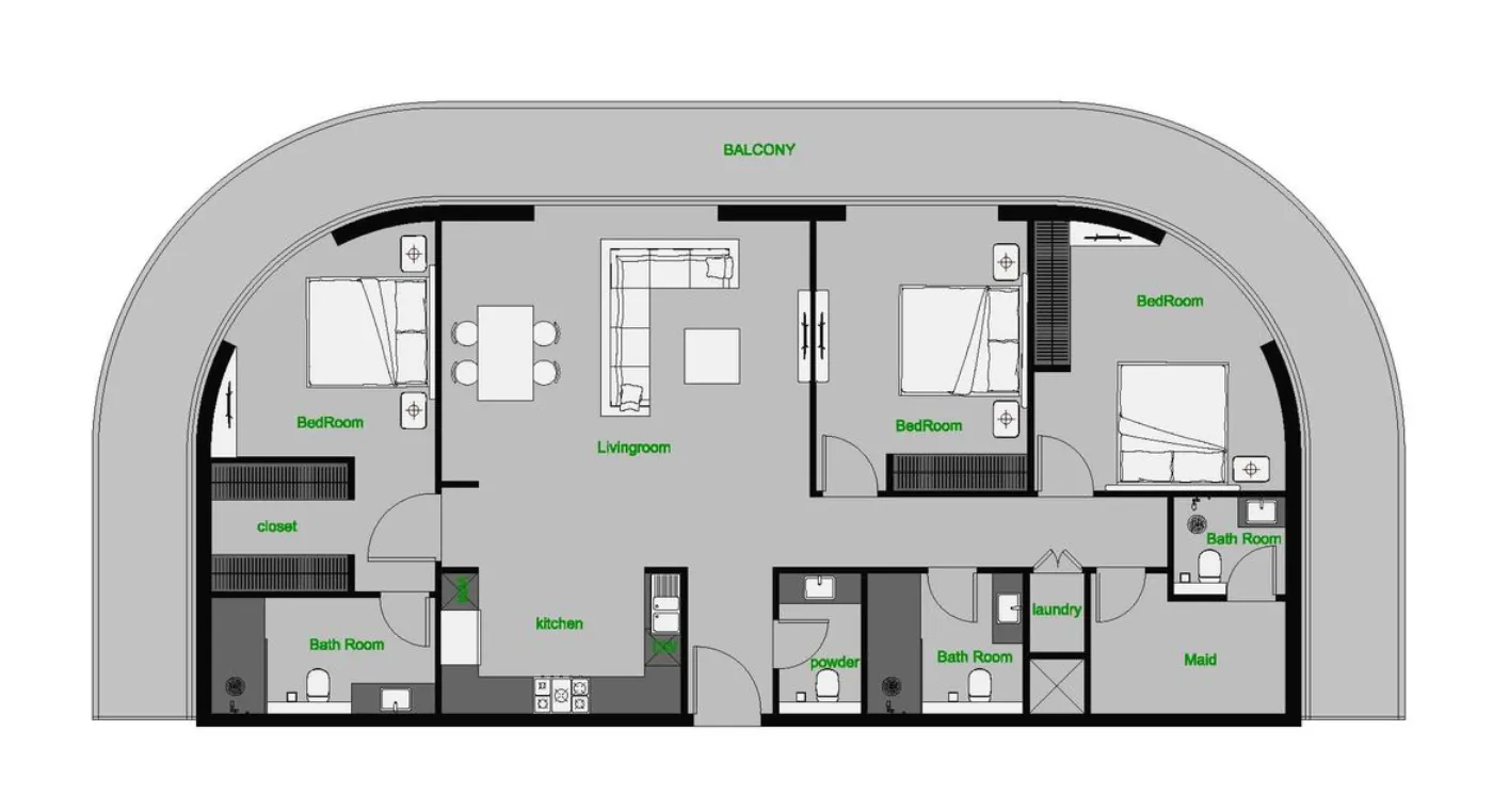 3 BR layout at The Central Downtown