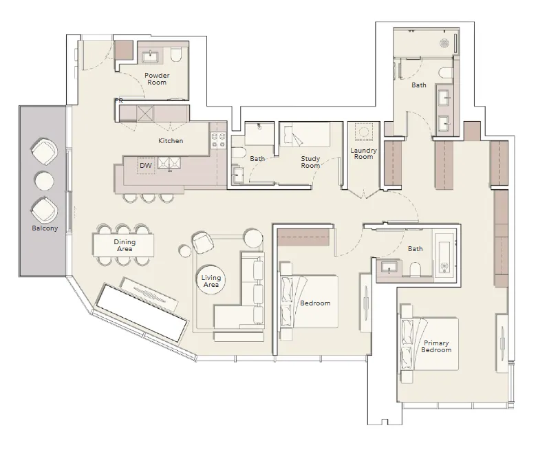 2 BR layout at One River Point
