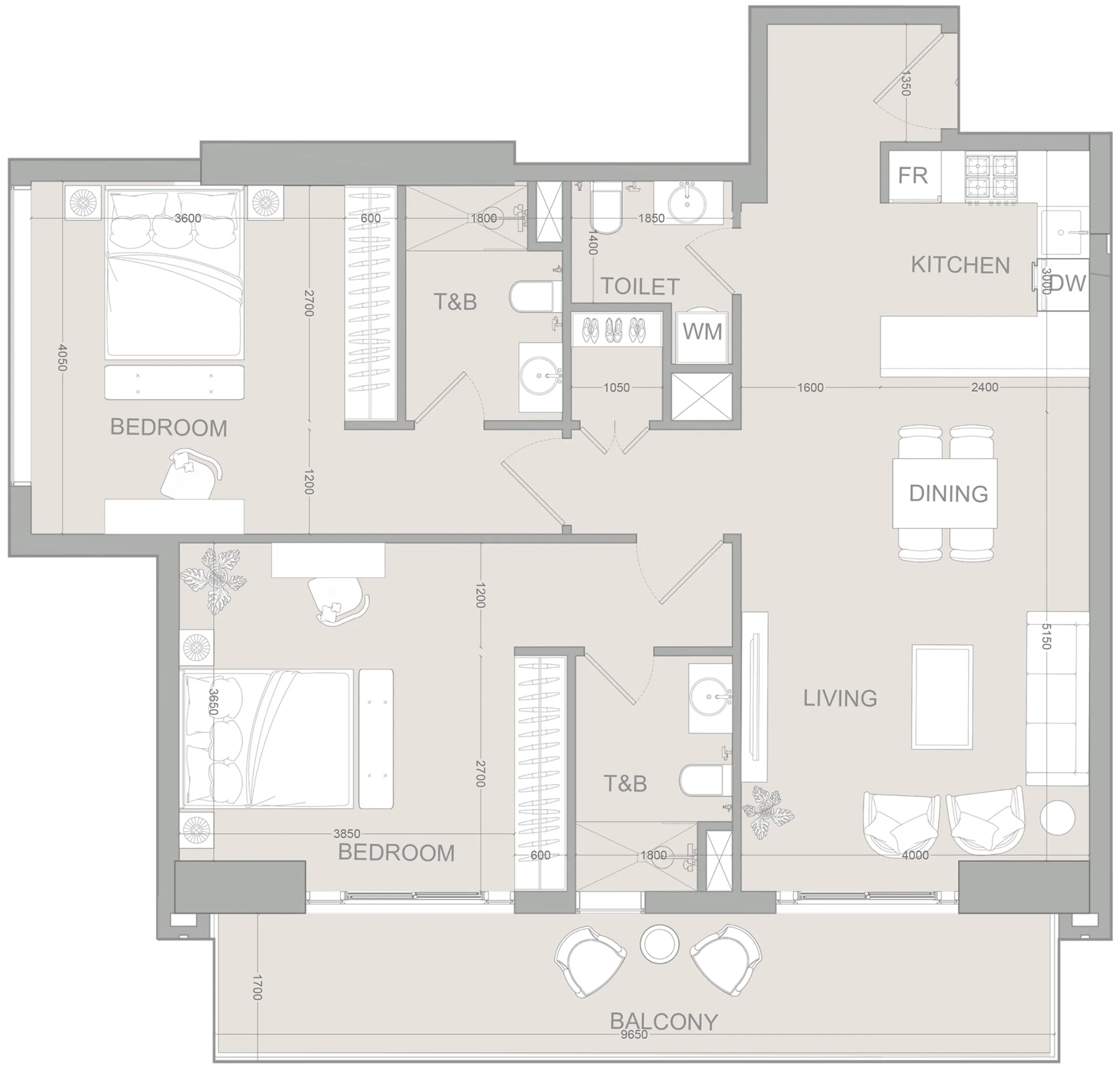 2 BR layout at AUREL1A Residence
