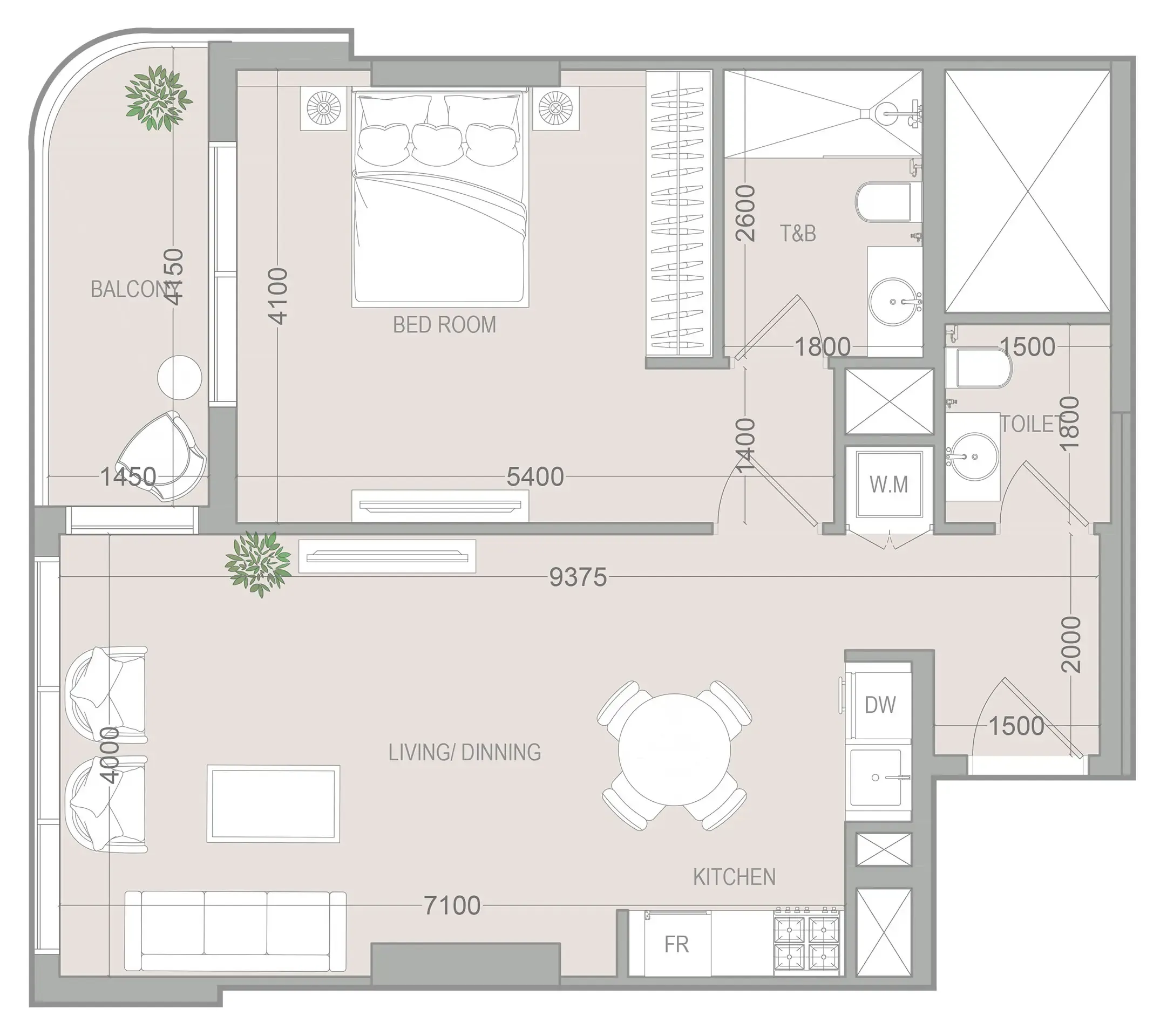 1 BR layout at VERDAN1A 5