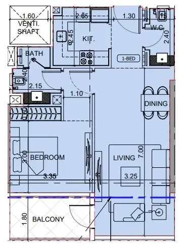 1 BR layout at Binghatti Cullinan