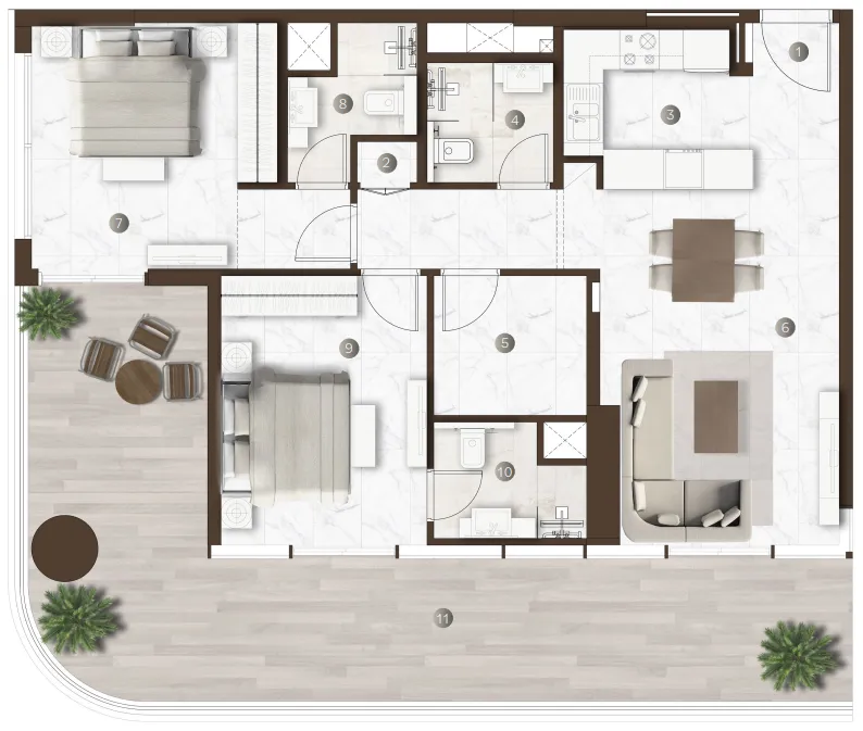 2 BR layout at Onda by Kasco