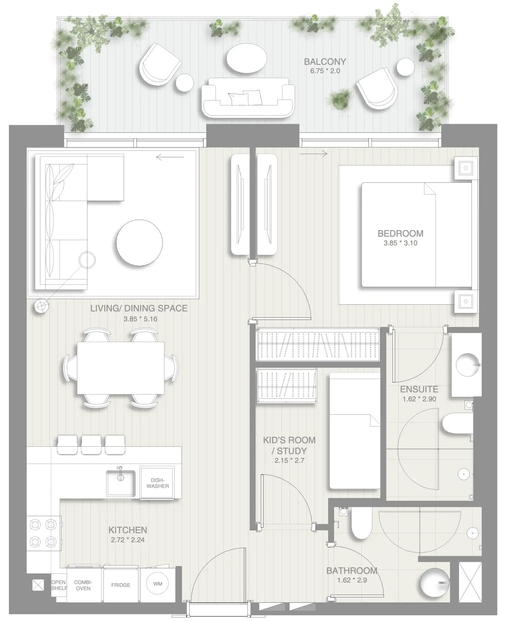 1 BR layout at Sol Levante