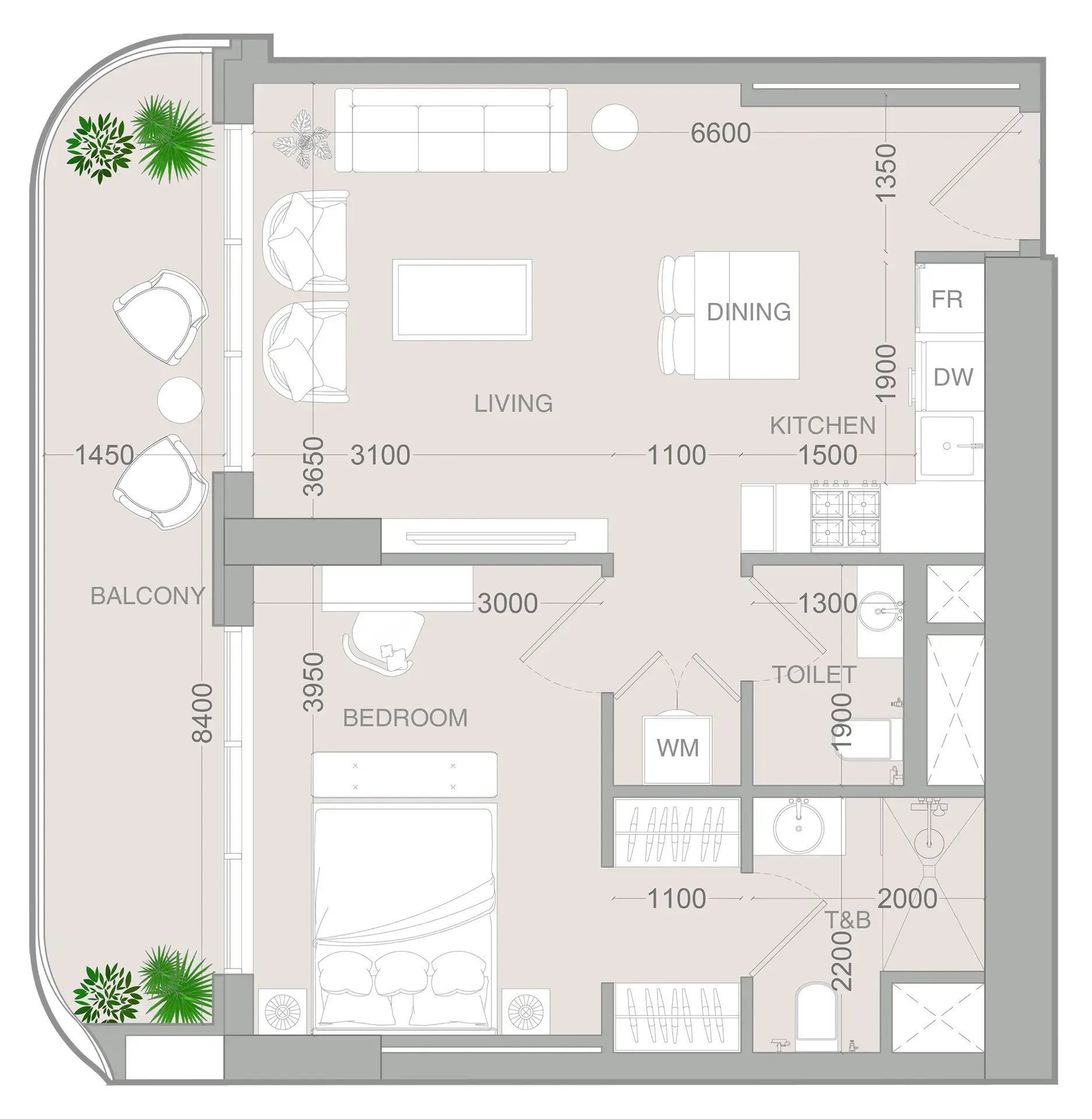 1 BR layout at ALTA V1EW