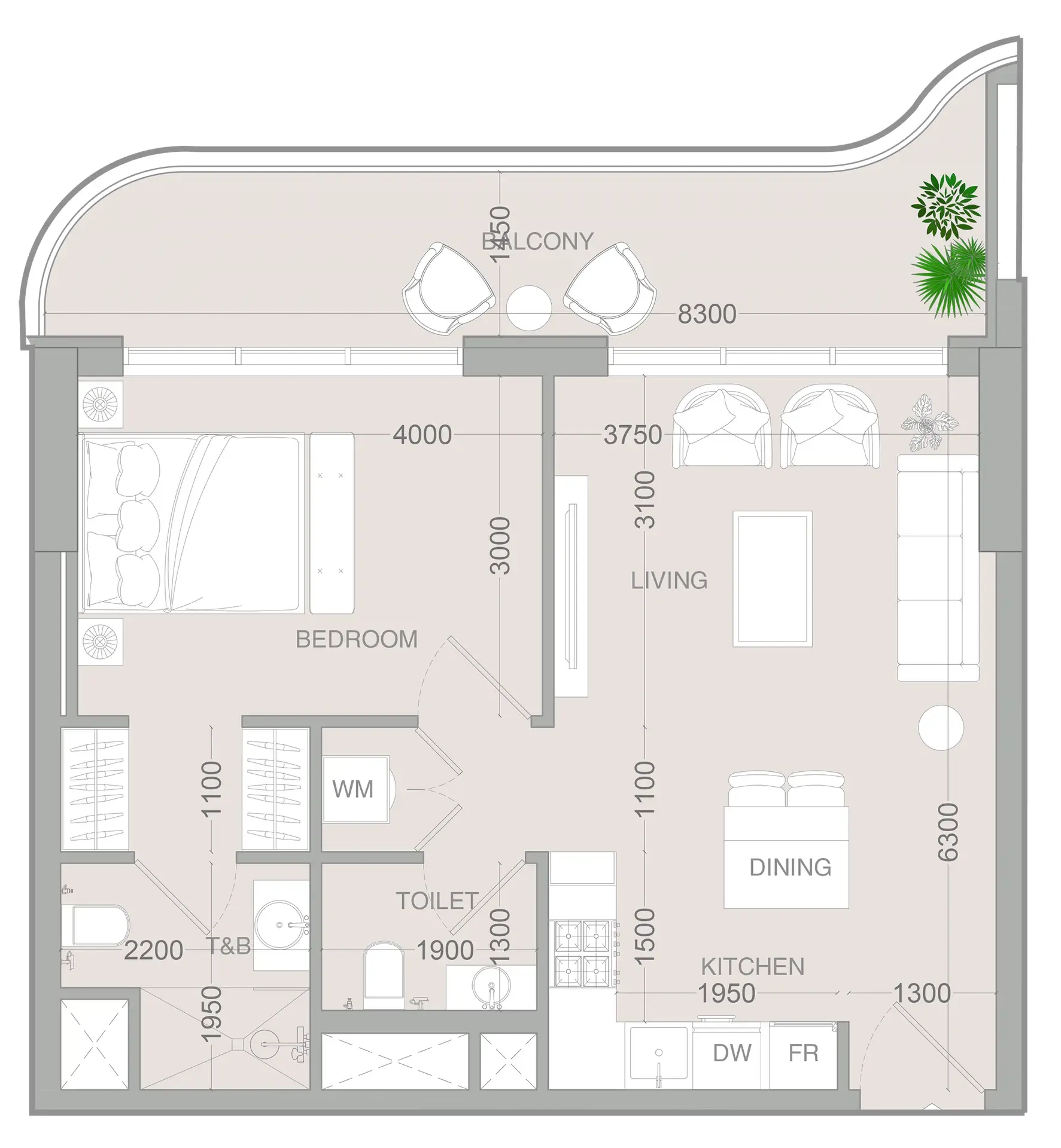 1 BR layout at ALTA V1EW