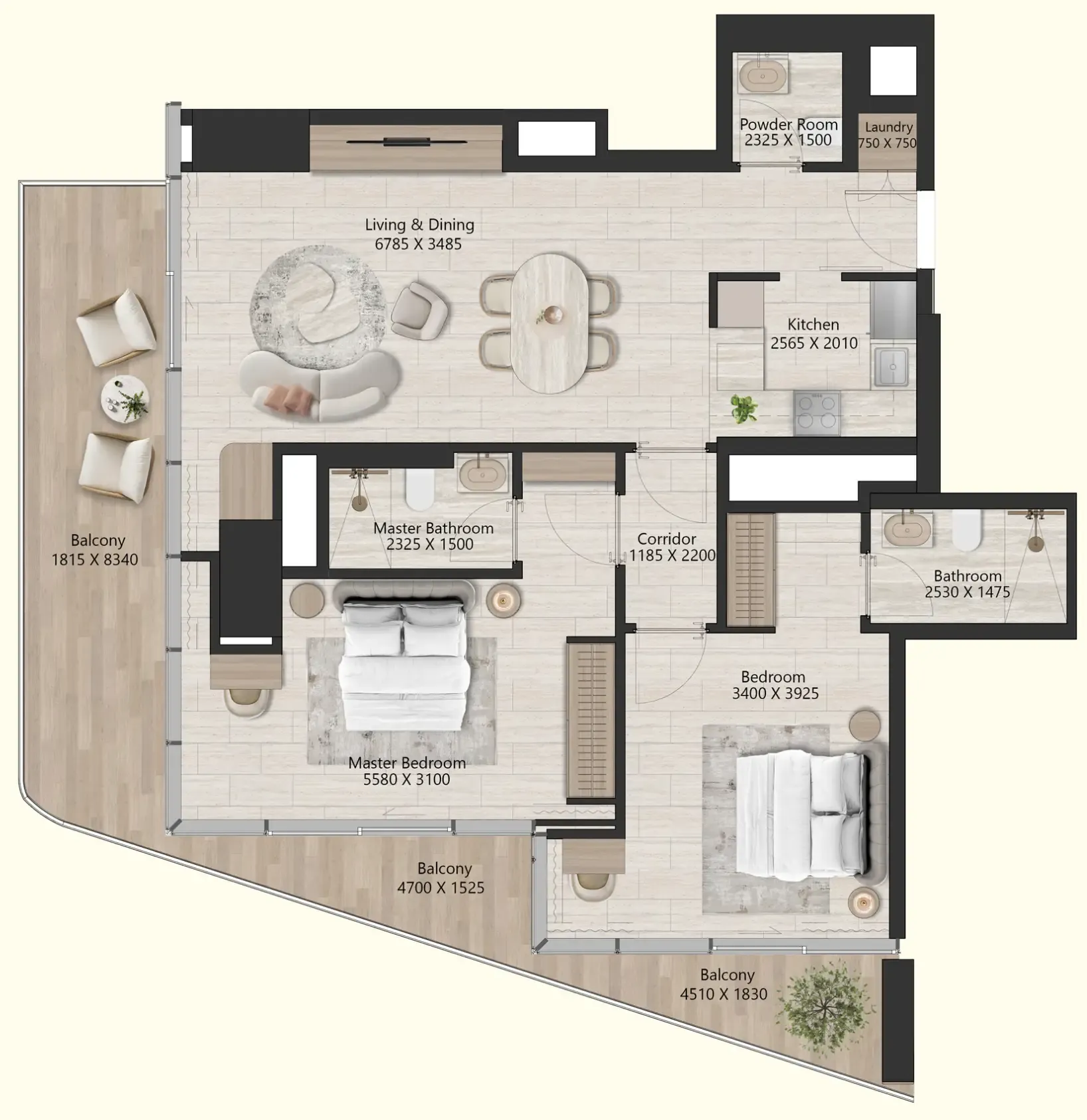 2 BR layout at Il Vento