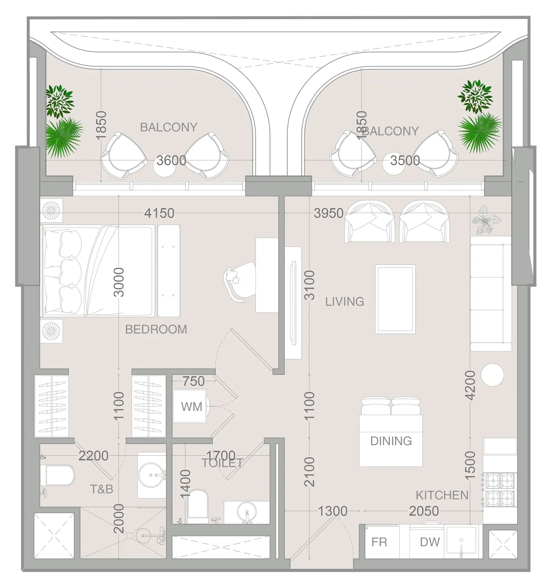1 BR layout at ALTA V1EW