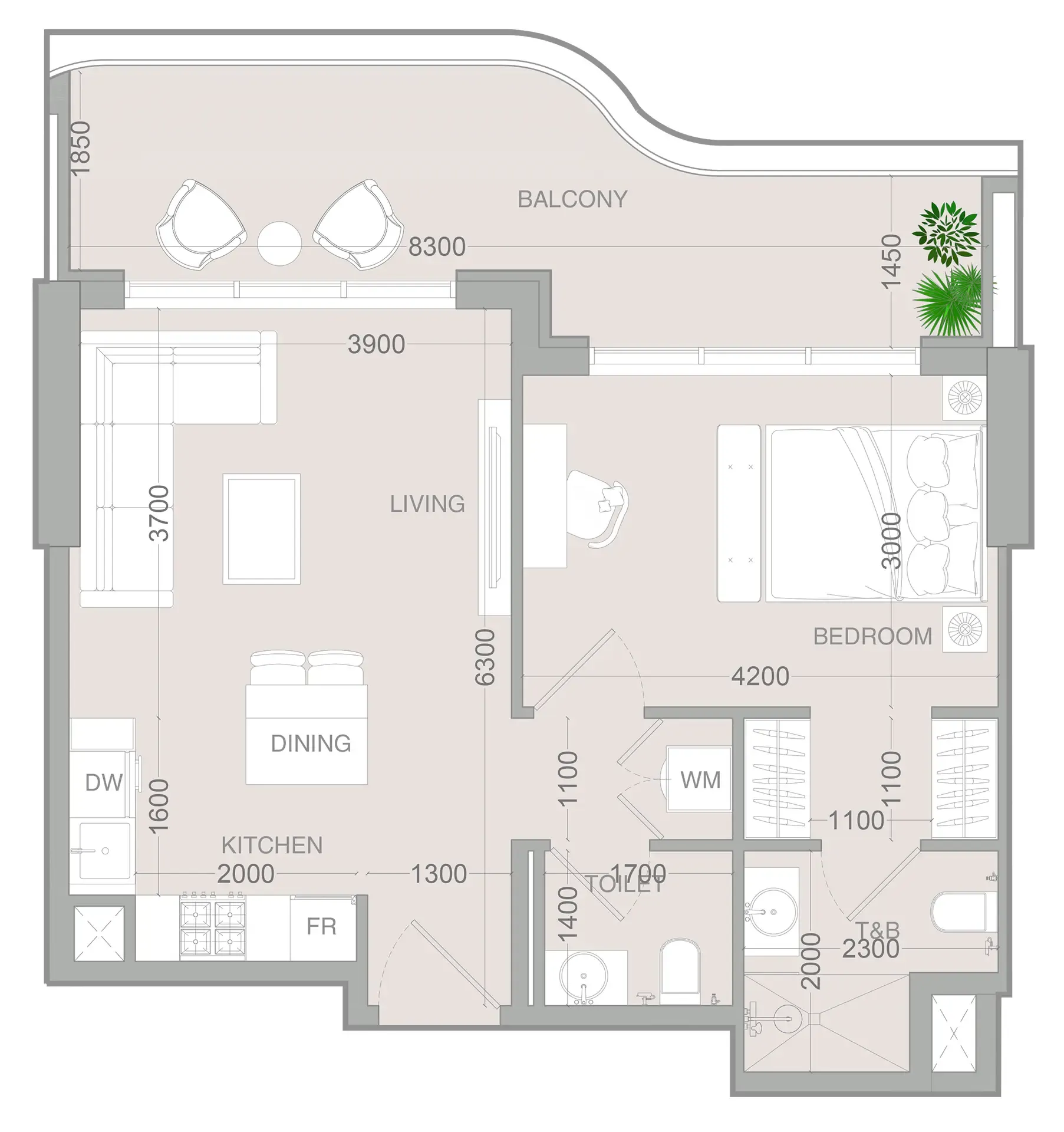1 BR layout at ALTA V1EW