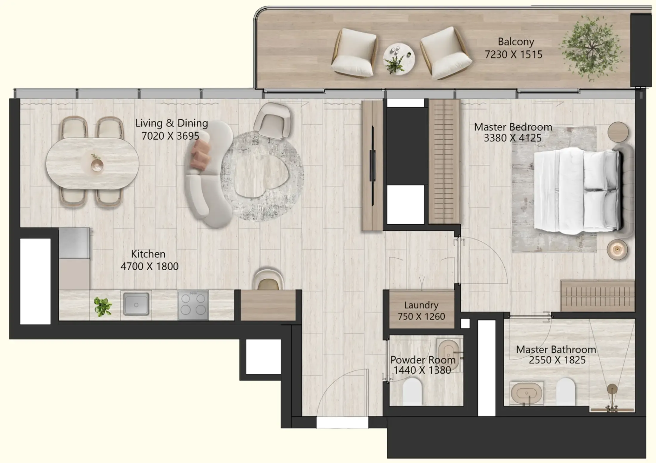 1 BR layout at Il Vento
