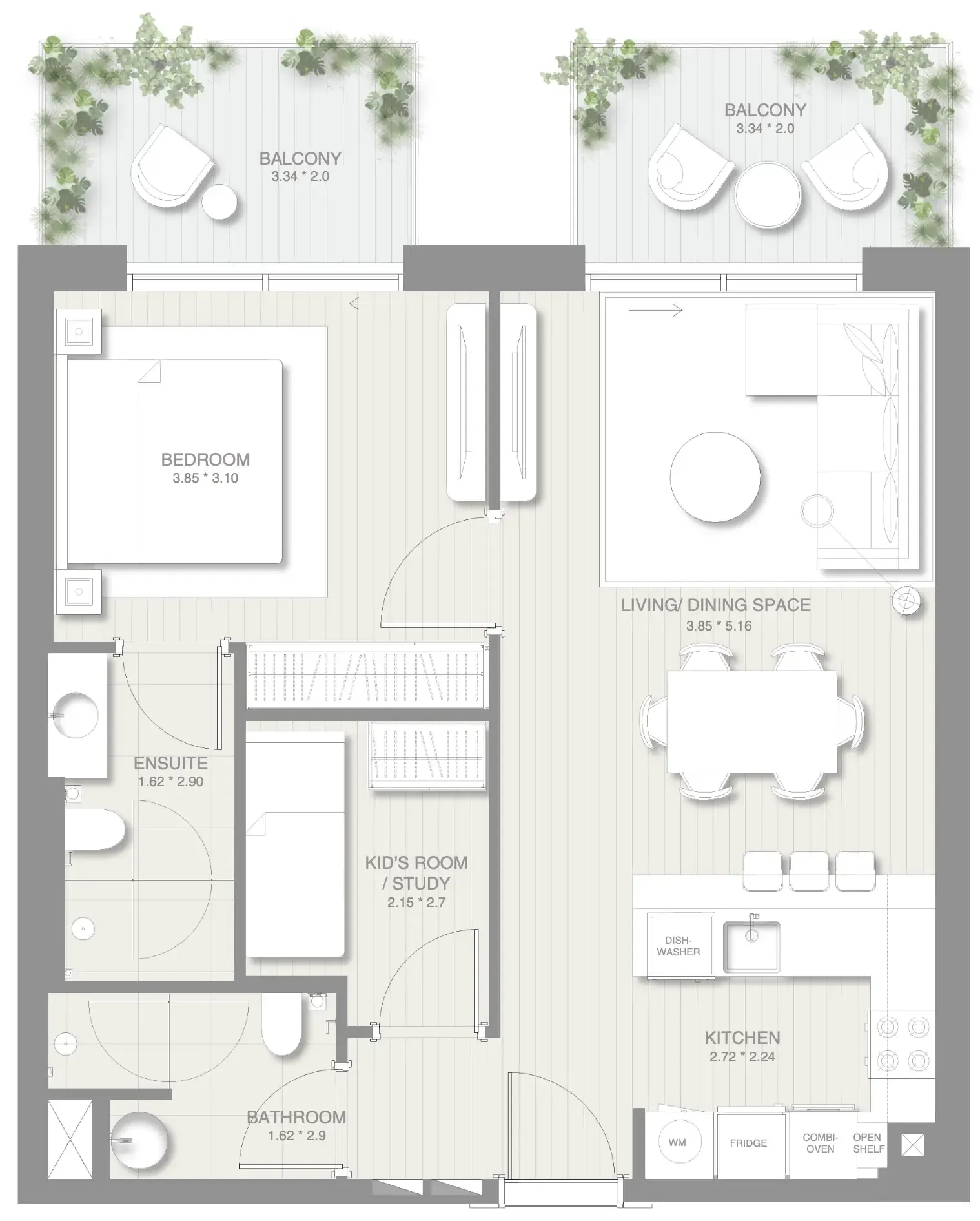 1 BR layout at Sol Levante