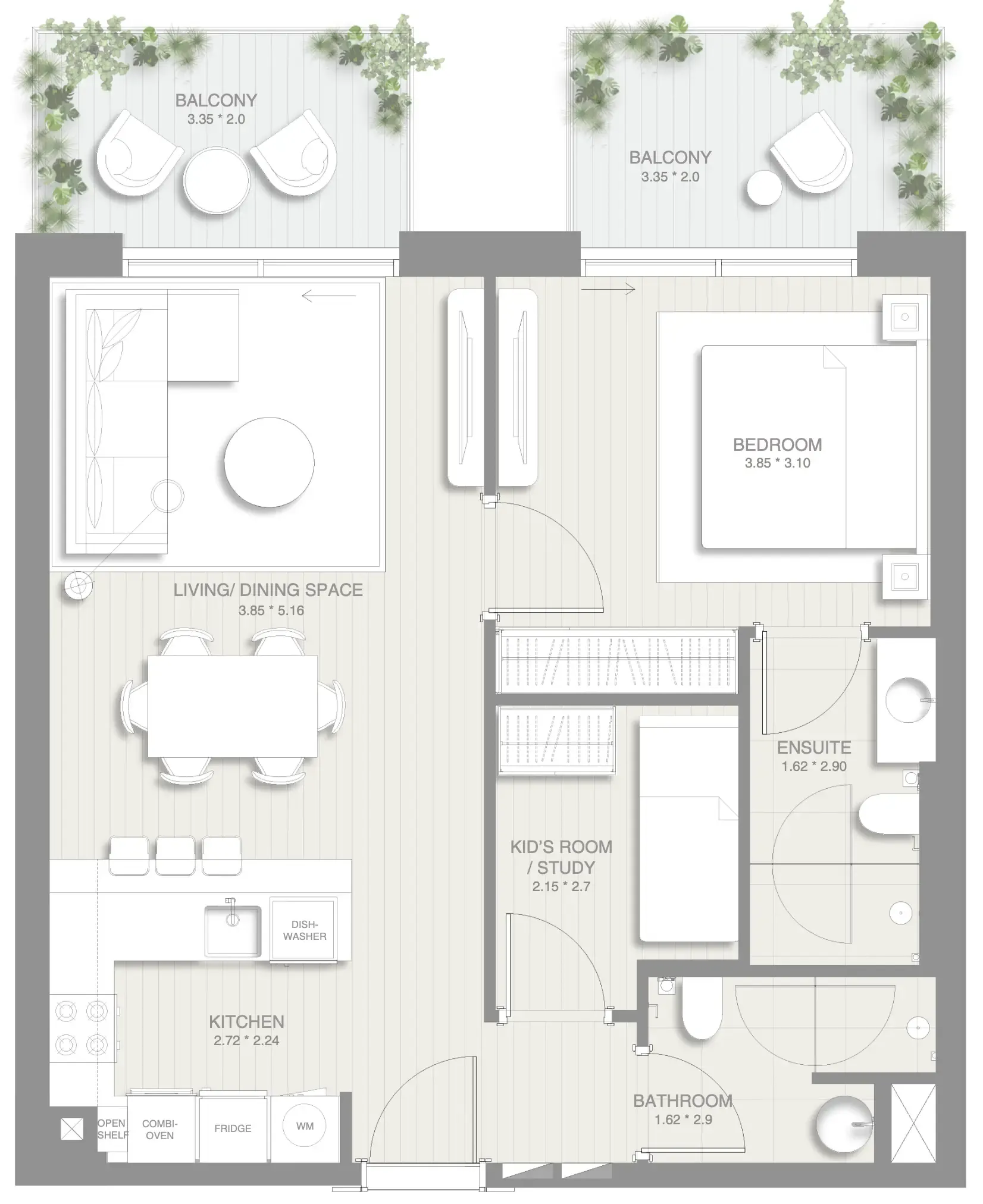 1 BR layout at Sol Levante