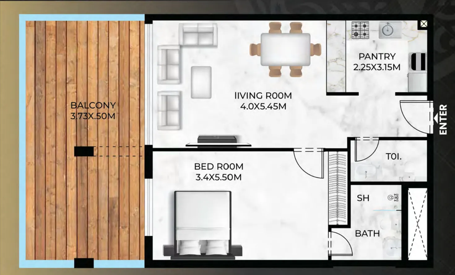 1 BR layout at Lumina Vista